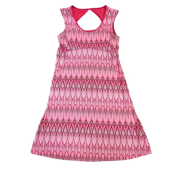 PrAna Sleeveless Dress Size Small Pink Geo Print Travel Casual Yoga Boho Stretch - Picture 2 of 15